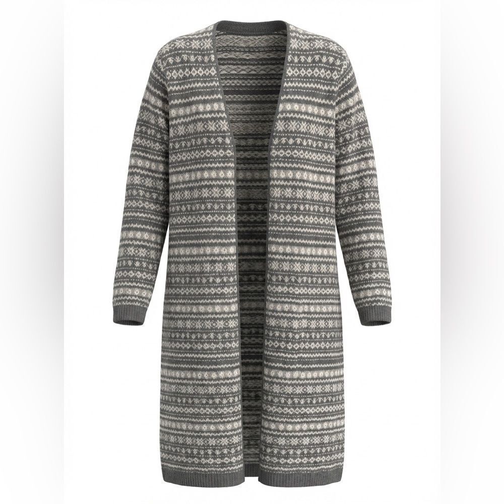 J JILL WOMENS FULL LENGTH CARDIGAN STYLE SWEATER SIZE L GREEN/GRAY BLEND
